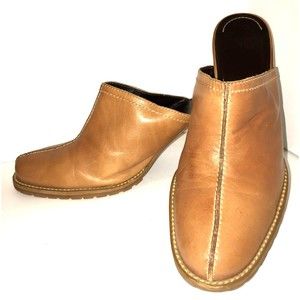 Women’s Tan Rene Leather 4" Heels Slides Size 10 M Excellent Condition